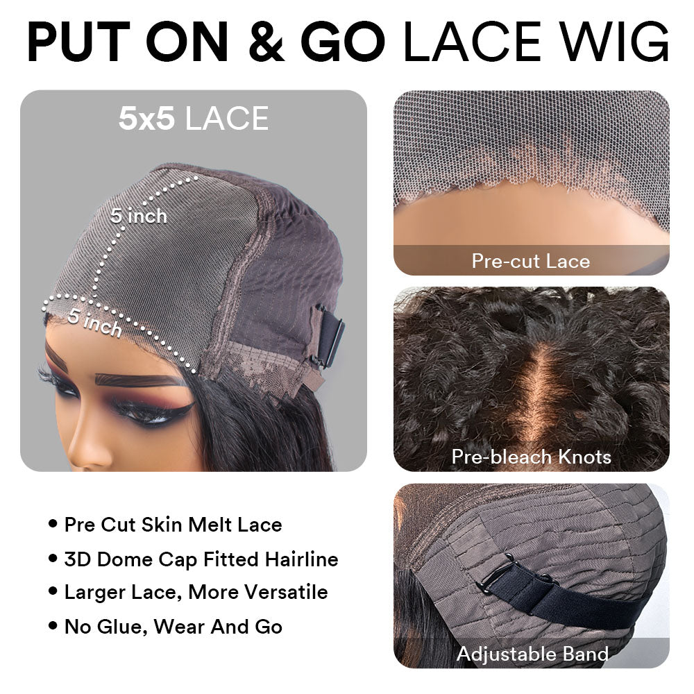 Put on & Go Glueless Curly 5x5 Pre Cut HD Lace Wig Beginner Friendly
