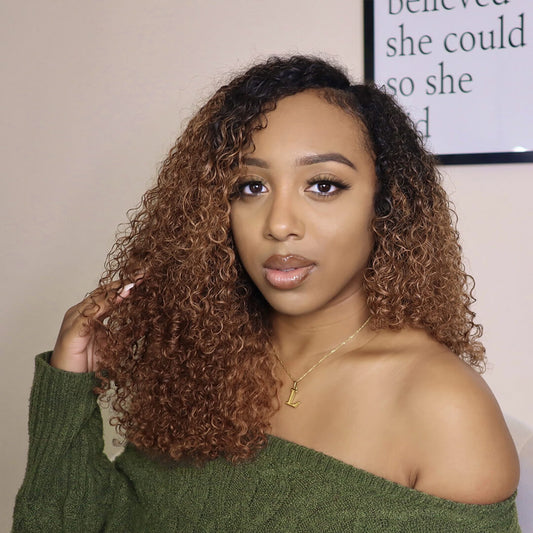 No Leave Out I Part Curly Wig Brown Color