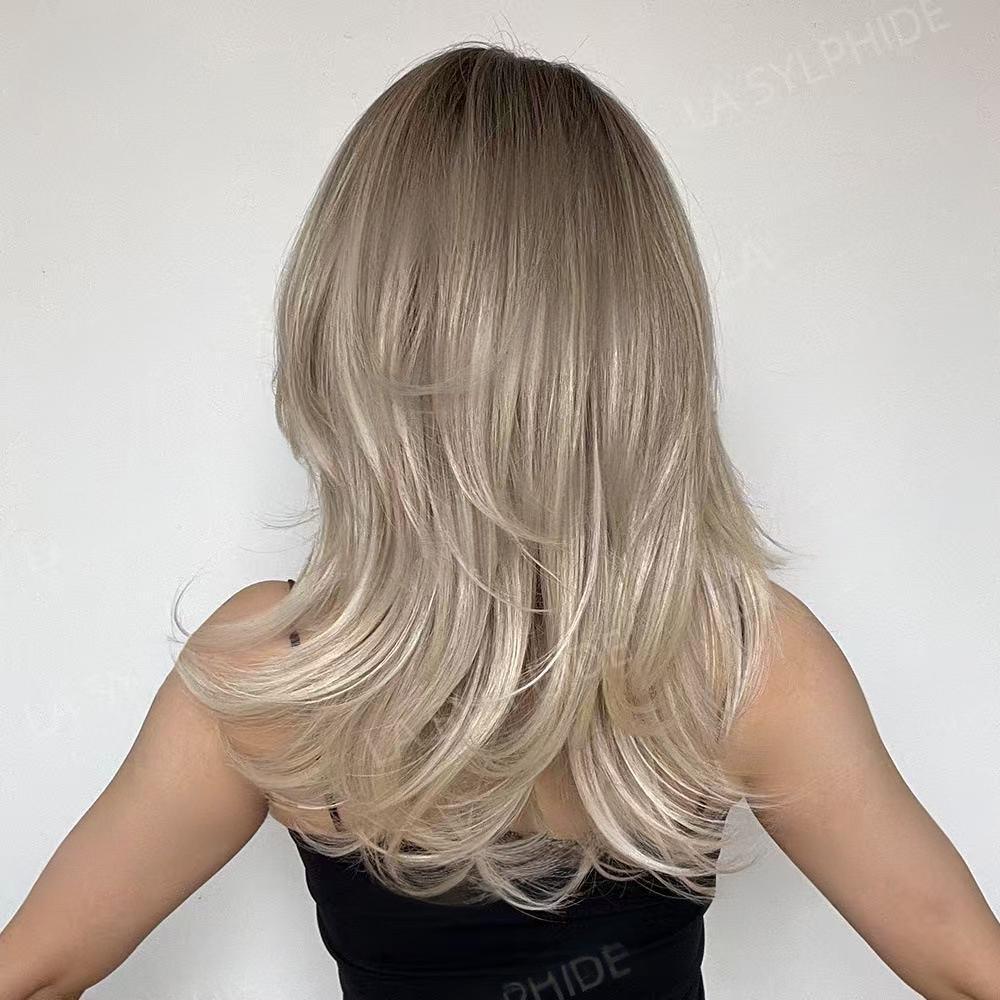 True Scalp Blonde Highlight Loose Wave Glueless Minimalist Lace Wig with Bangs