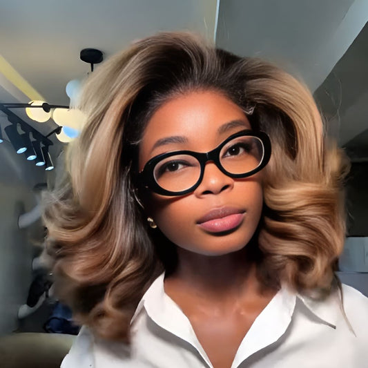 Ombre Golden Brown Blowout Wig with Kinky Edges