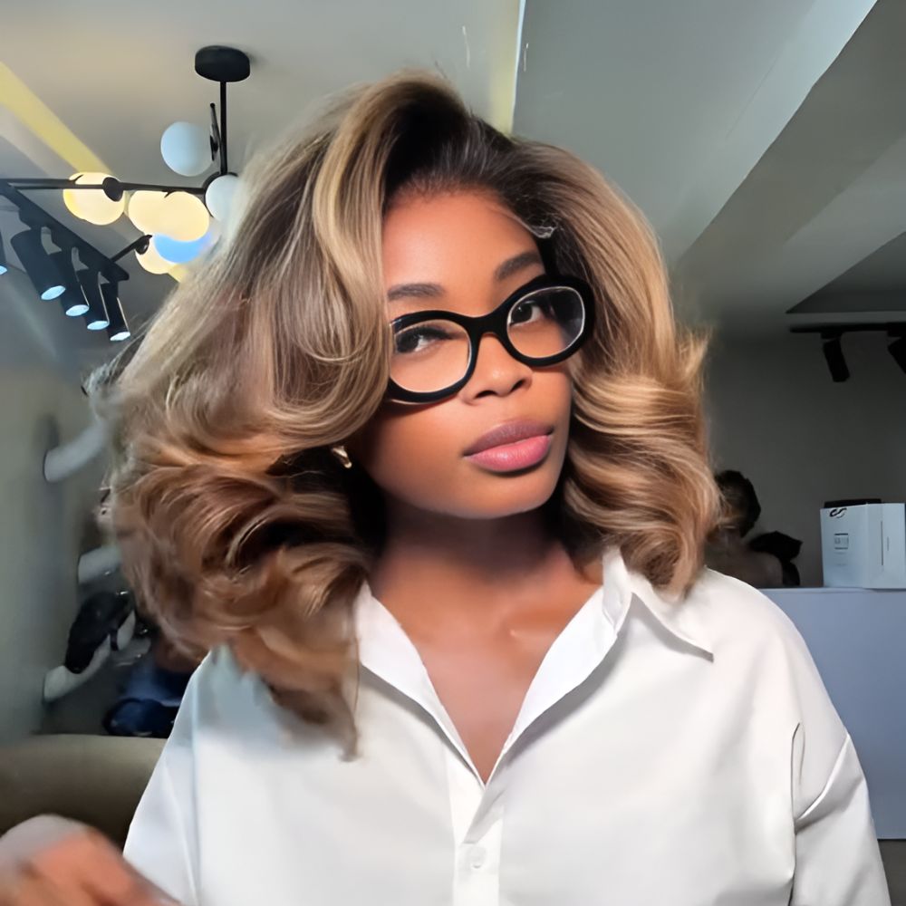 Ombre Golden Brown Blowout Wig with Kinky Edges