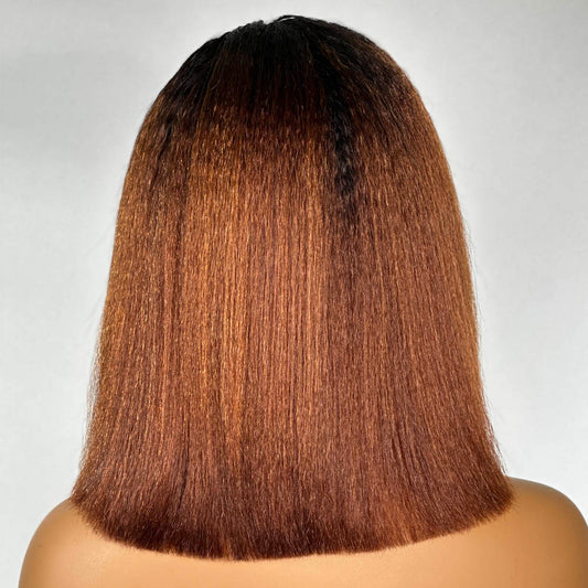 Put on & Go Ombre Brown Kinky Straight Bob HD Lace With Kinky Edges Wig