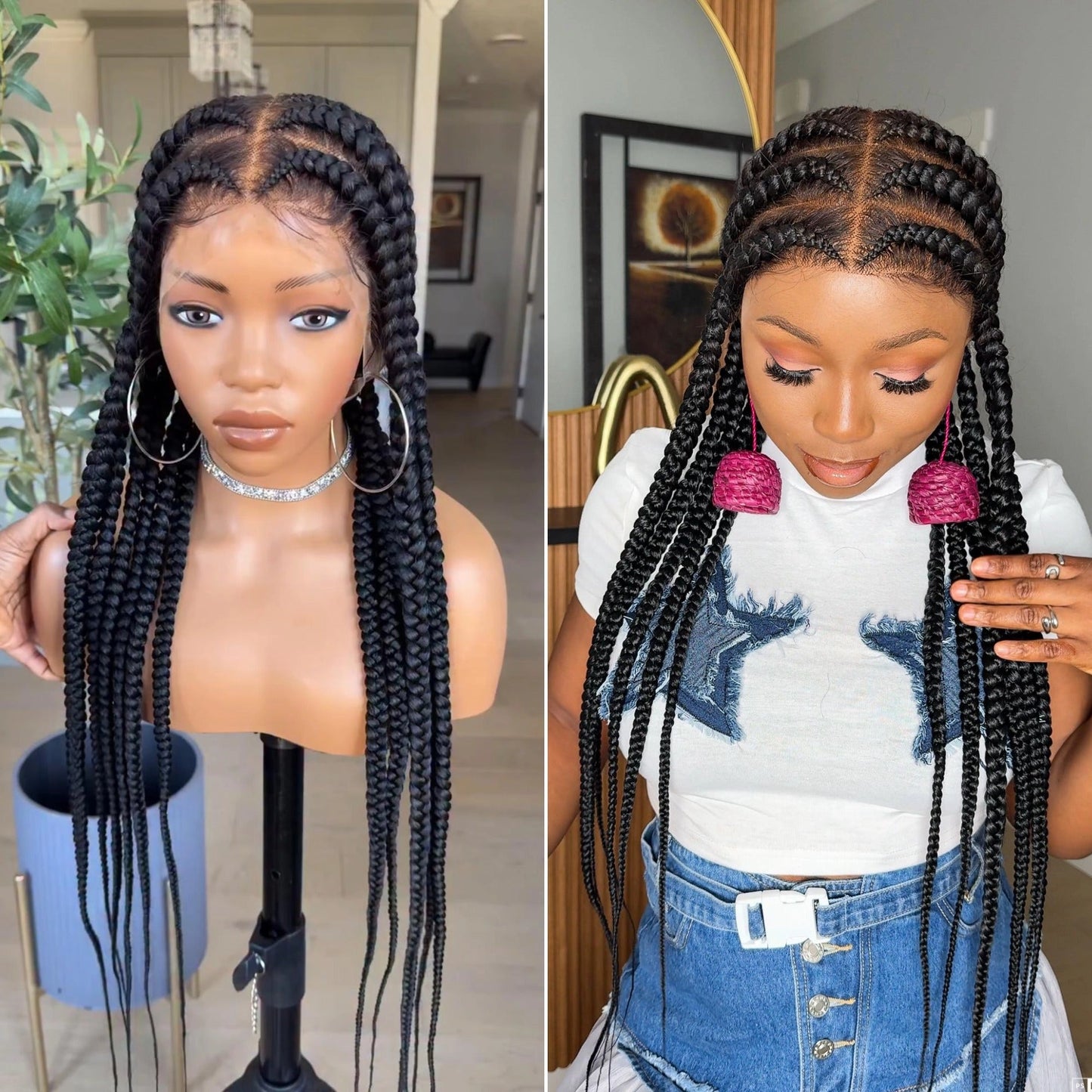 Full Lace Cornrow Smoke Braids With Baby Hair Invisi Drawstring Wig