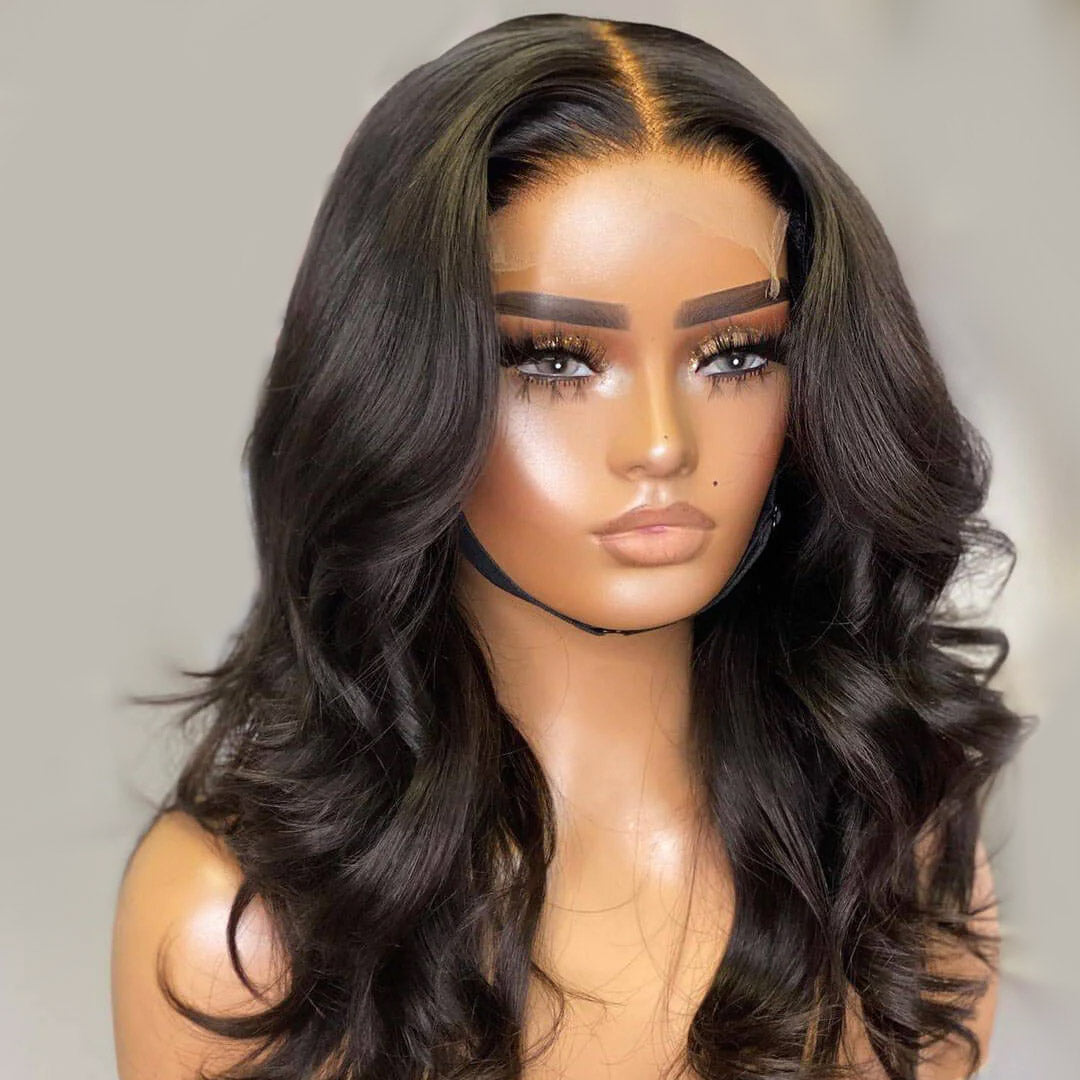 Natual Black Body Wave Glueless 5x5 Lace Closure Wig