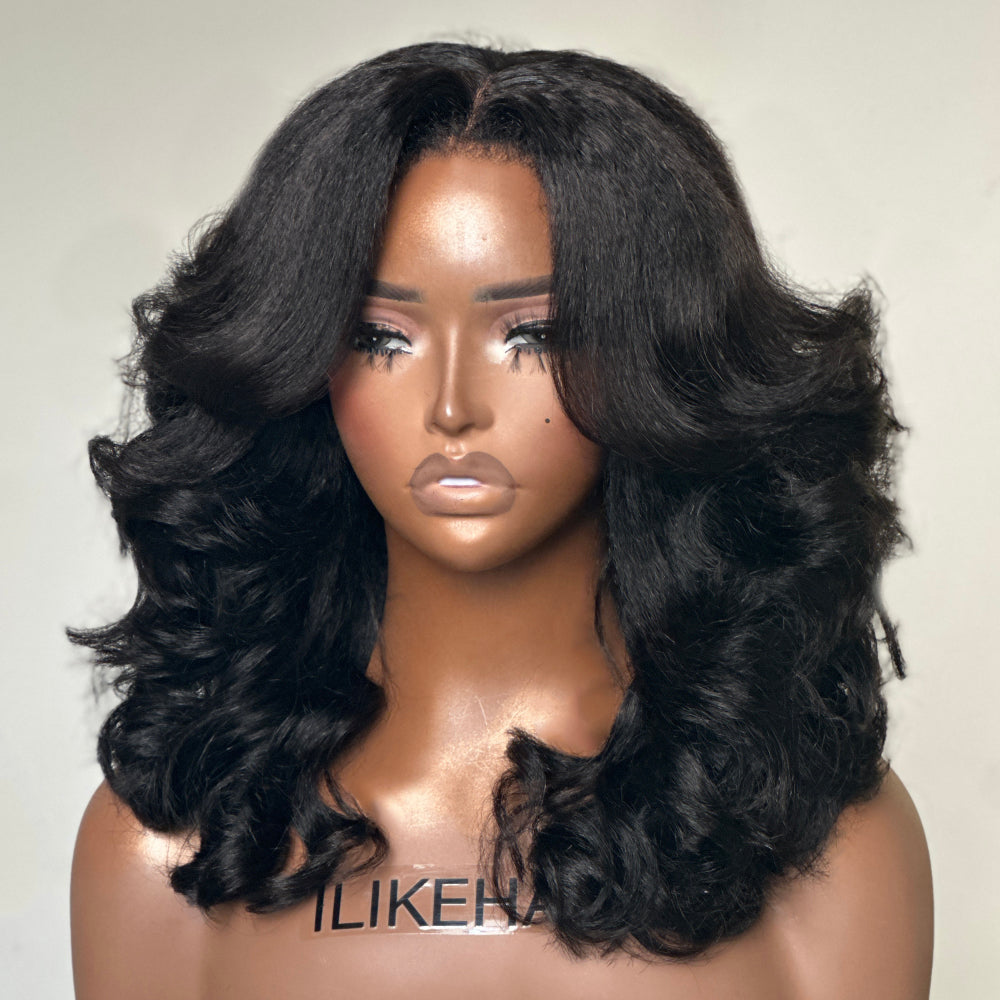 Put on & Go Layered Wavy Glueless HD Lace With Kinky Edges Wig