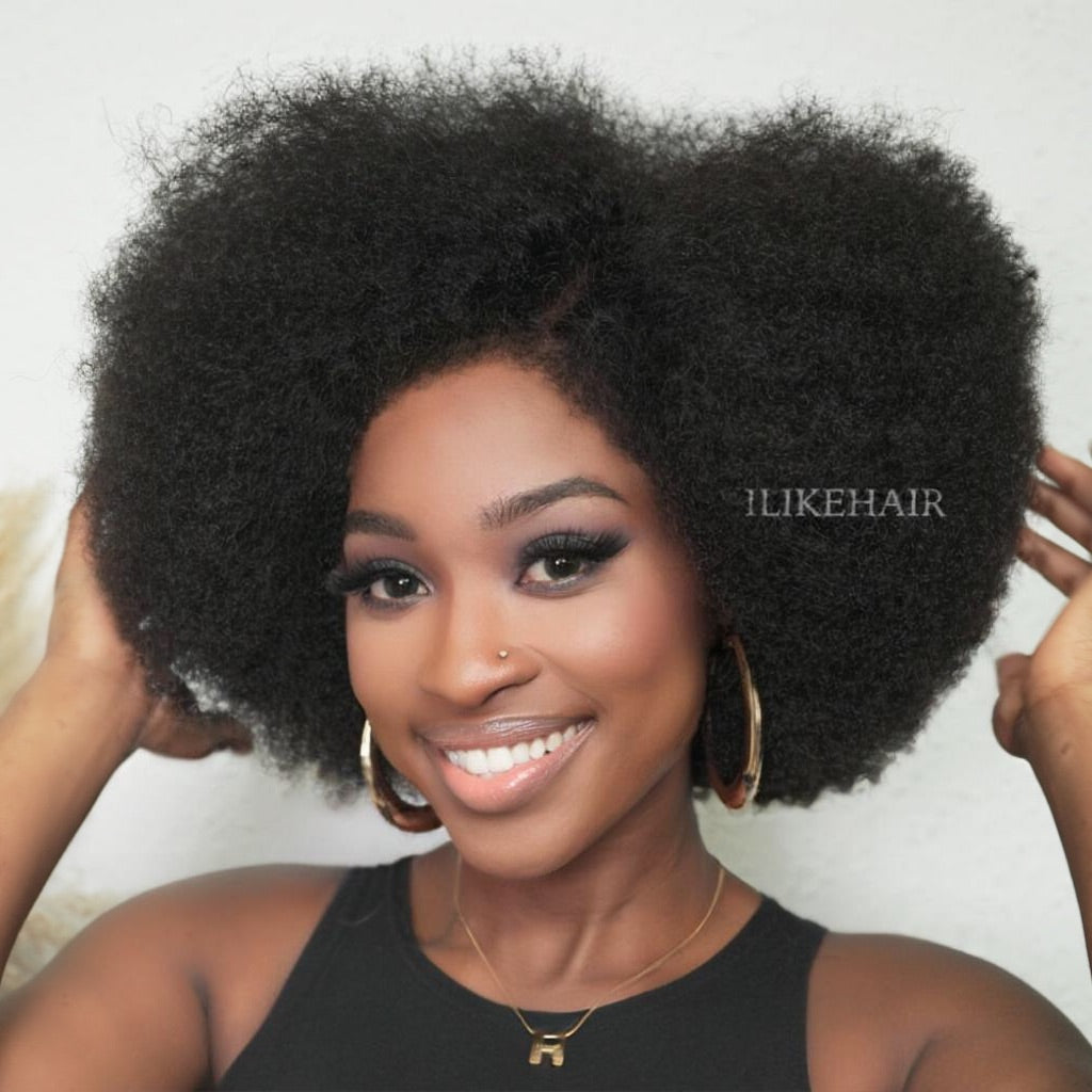 Afro Kinky Curly With 4C Edges 5x5 Lace Front Wig
