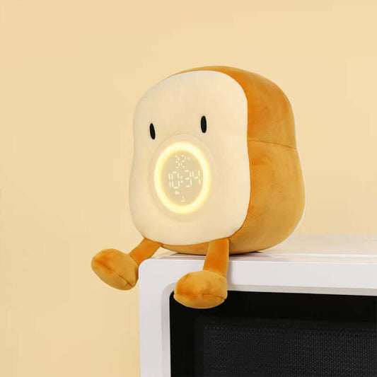 Cute Toast Alarm Clock Night Light - Dimmable LED Bedside Lamp with Phone Holder & Timer