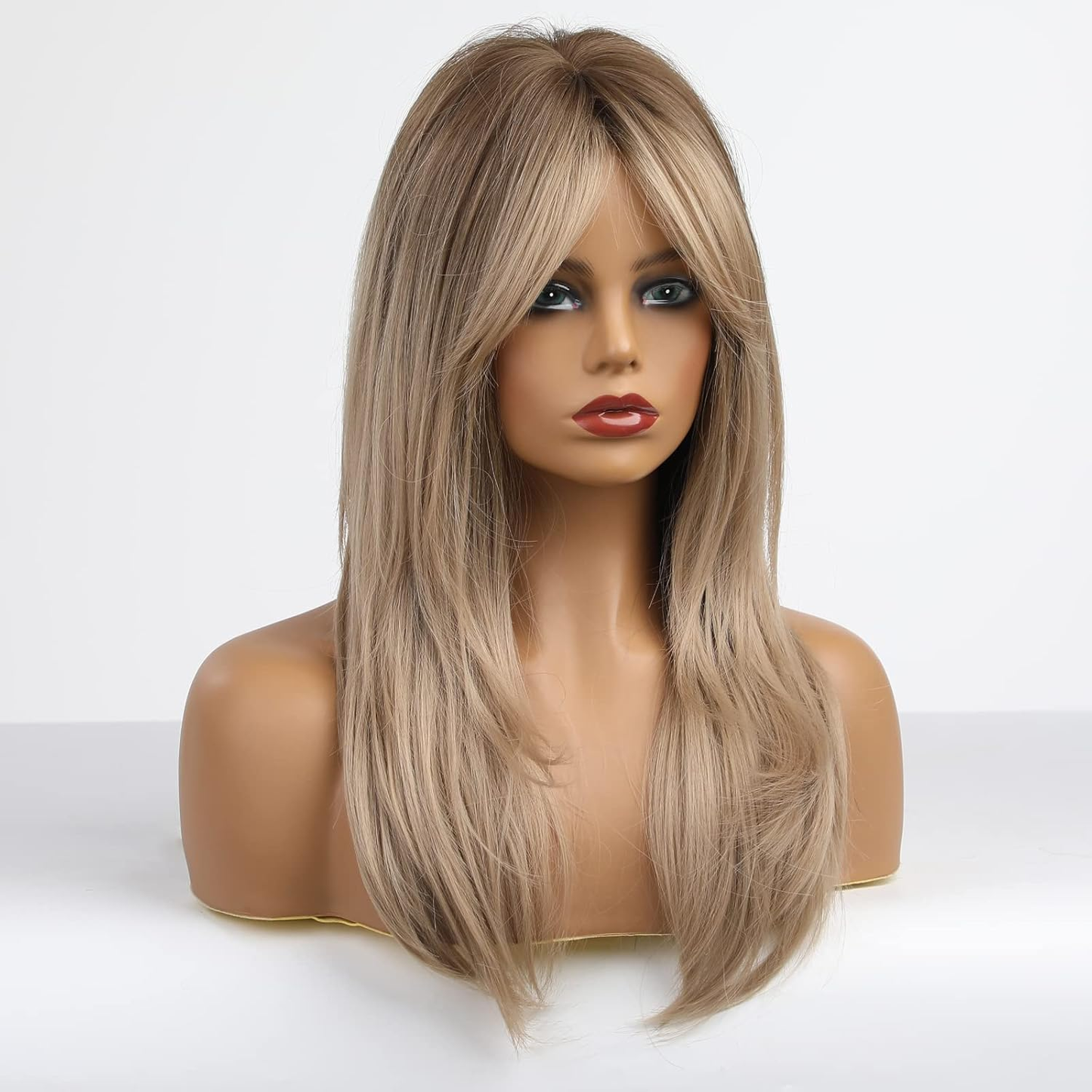 Long Layered Synthetic Hair Wigs for Women with Bang (Dark Blonde)
