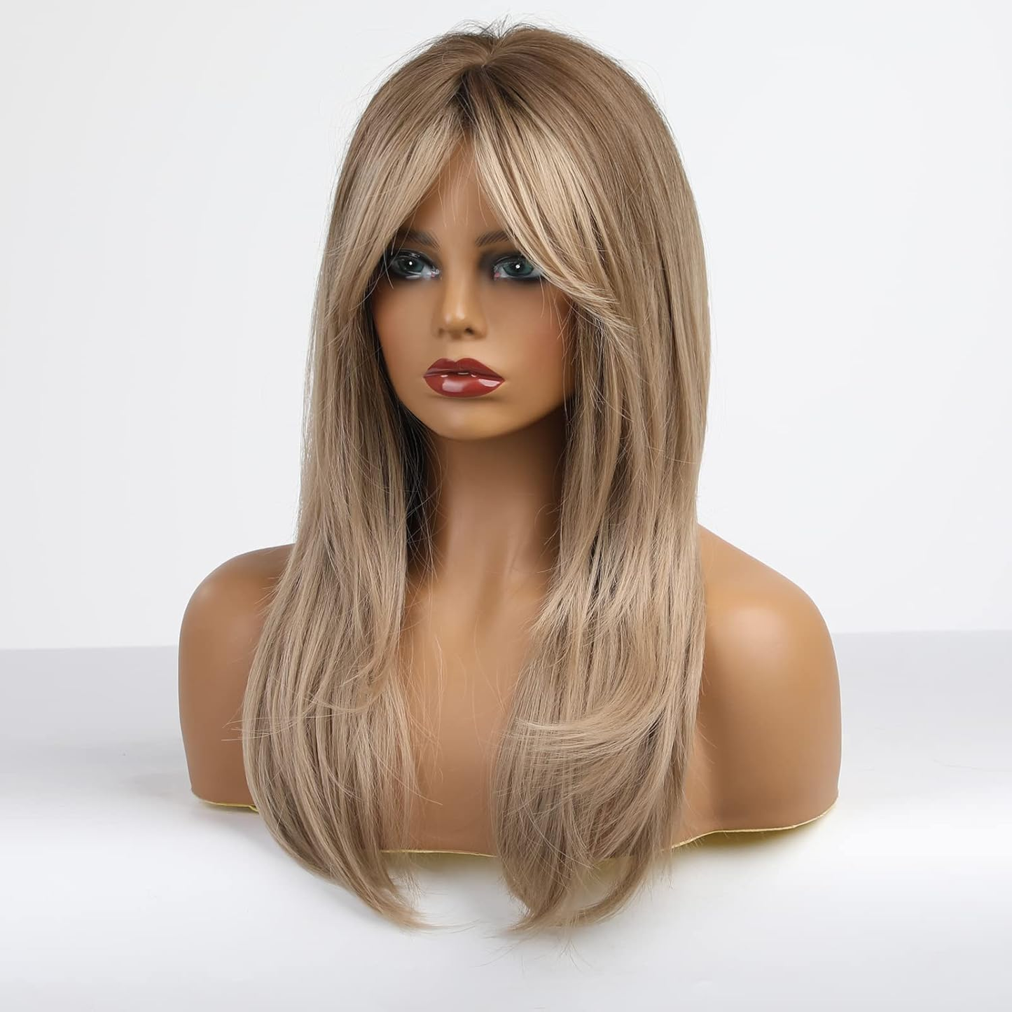 Long Layered Synthetic Hair Wigs for Women with Bang (Dark Blonde)