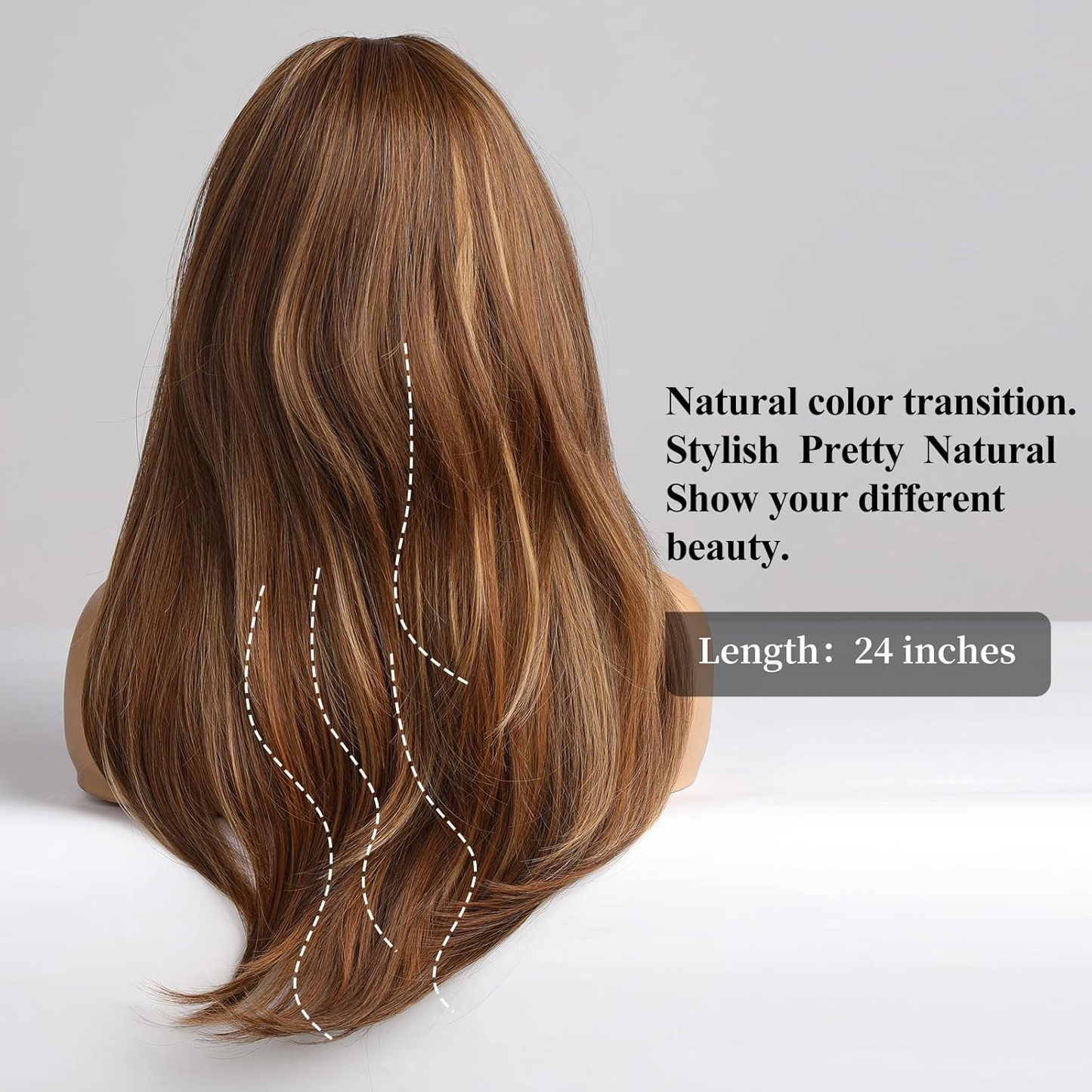 Brown Wigs for Women,Long Layered Brown with Blonde Highlight Wigs with Bangs Heat Resistant Synthetic Fibre Wigs(pelucas de cabello natural)