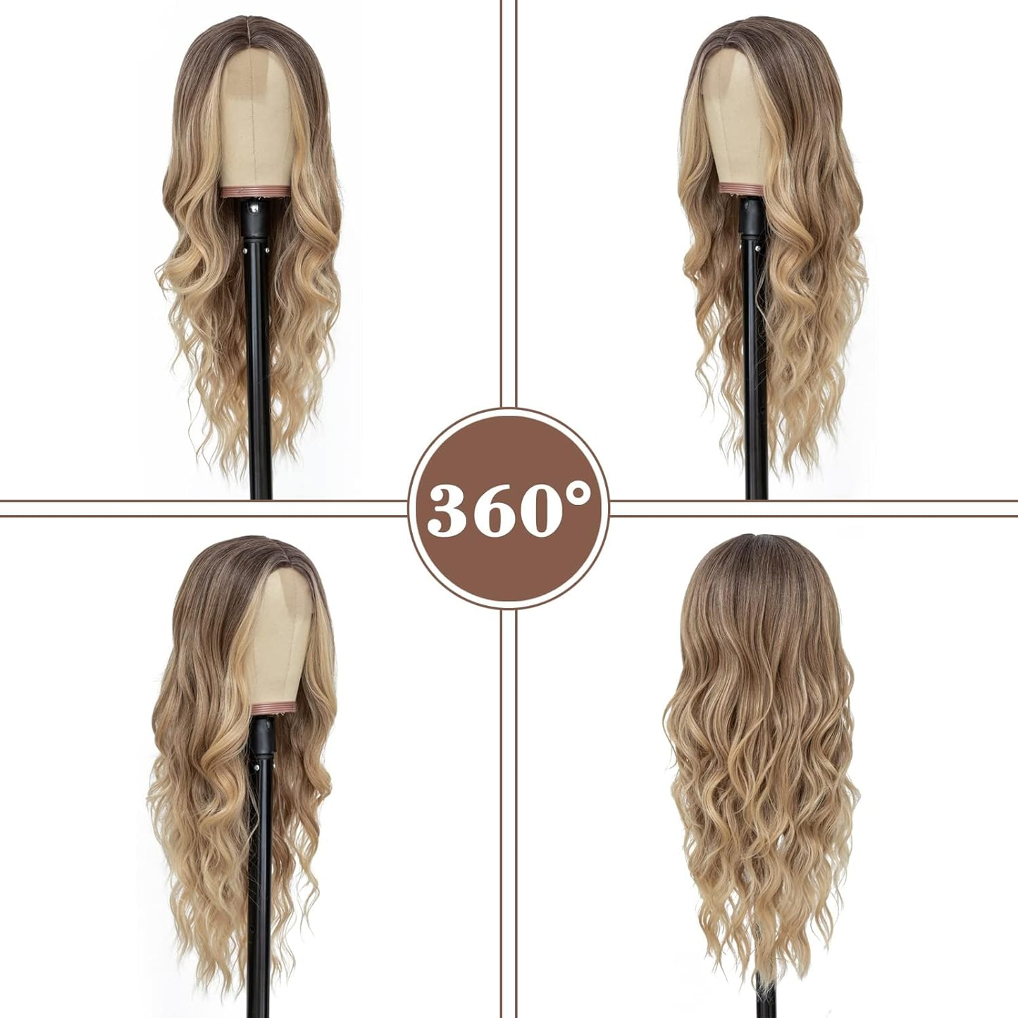 Long Ombre Blonde Wavy Wig for Women 26 Inch Middle Part Curly Wavy Wig Natural Looking Synthetic Heat Resistant Fiber for Daily Party Use (Ombre Blonde)