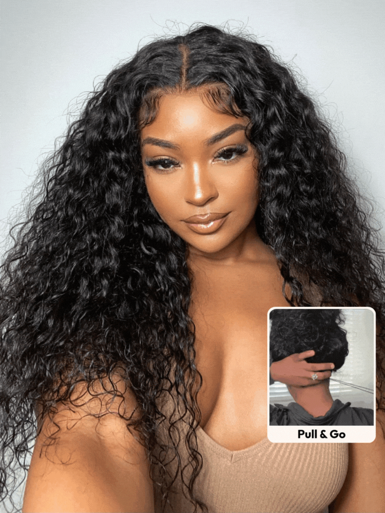 7x5 Bye-Bye Knots™ & 13x4 HD Lace Put On And Go Glueless Water Wave Grip Wig With Secure Silicone Strips and Drawstring With Baby Hair