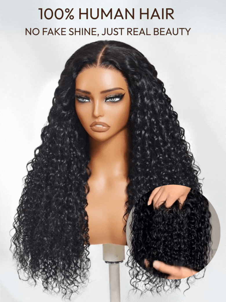 7x5 Bye Bye Knots & 13x4 Pre-Everything™ Lace Frontal Natural Black Bouncy Water Wave Curly Invisi Drawstring No Baby Hair