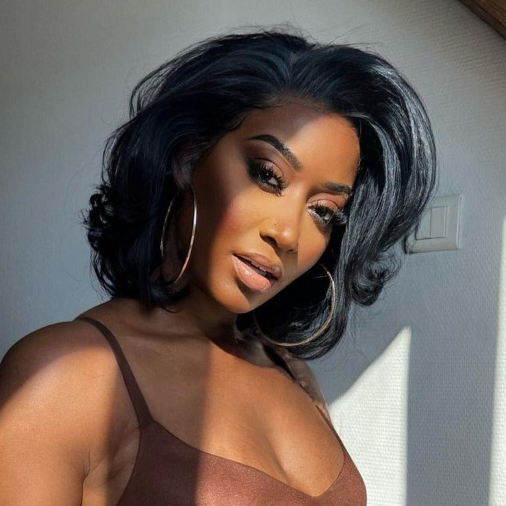 Layered Bob Short Wavy Lace  Wig Human Hair