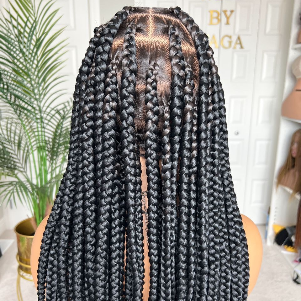 Full Lace Jumbo Knotless Braided Wig With Baby Hair Invisi Drawstring Wig