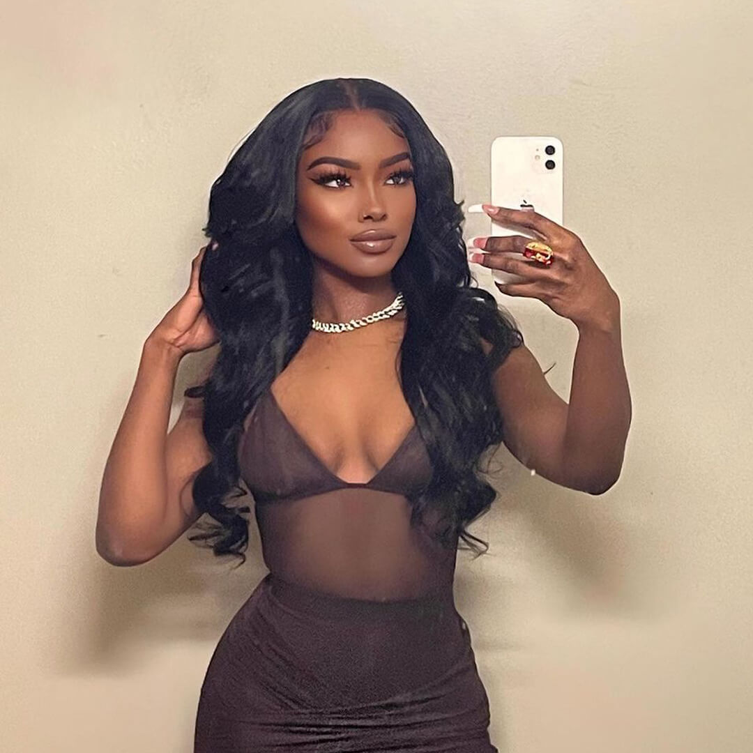 Natual Black Body Wave Glueless 5x5 Lace Closure Wig