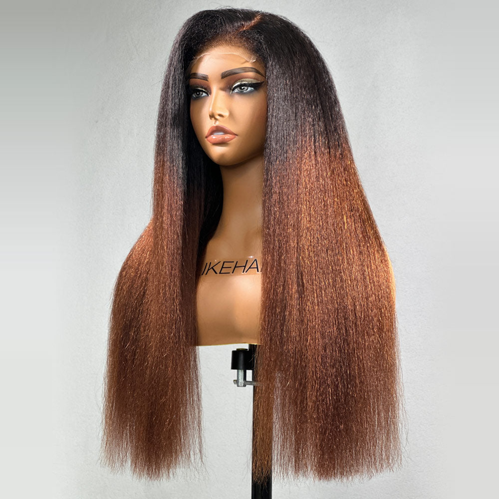 Ombre Brown Kinky Straight  5x5 HD Lace With 4C Kinky Edges Wig