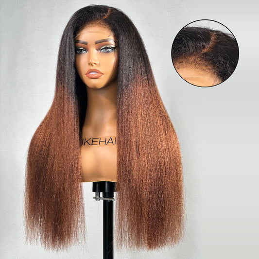 Ombre Brown Kinky Straight  5x5 HD Lace With 4C Kinky Edges Wig