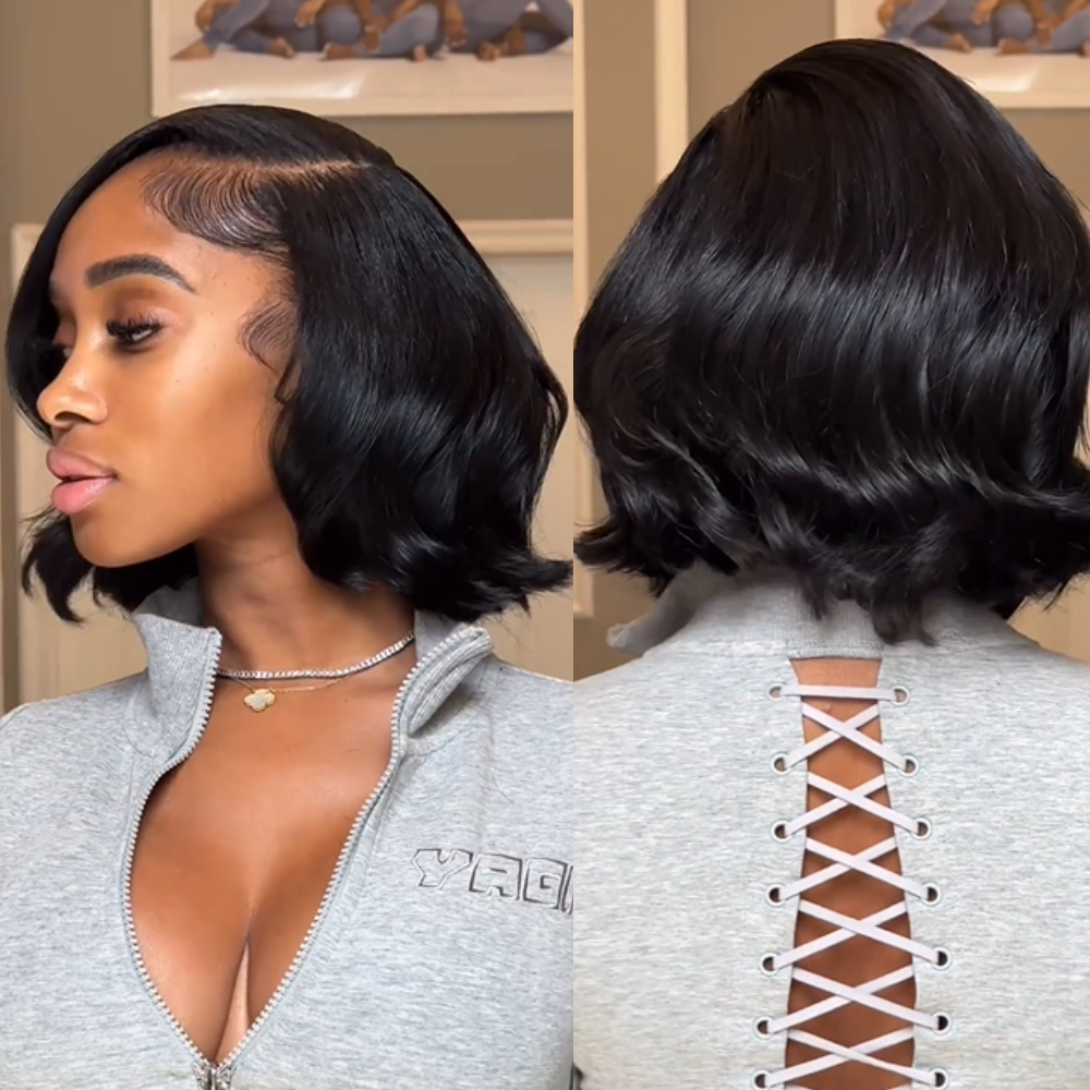 Short Brazilian Body Wave Human Hair Bob Lace Wig
