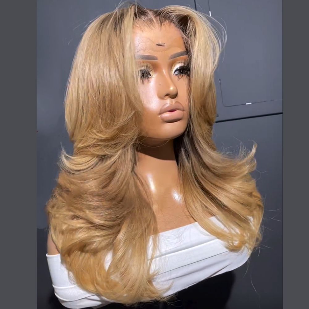 Ombre Blonde Body Wave Layered Cut 13x4 Lace Front Wig
