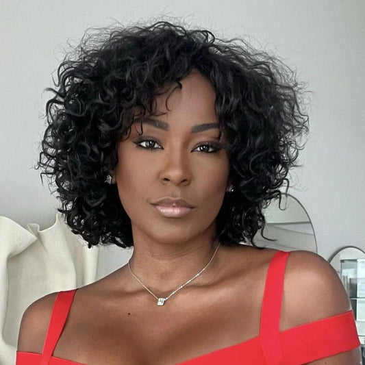 Put on & Go Short Pixie Cut Curly Bob Wig 100% Human Hair