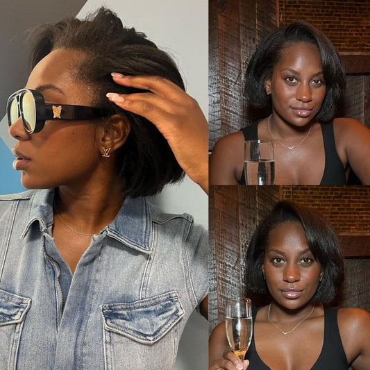 Short Kinky Straight Bob With Side Swept Bangs 4C Kinky Edges HD Lace Frontal Wig