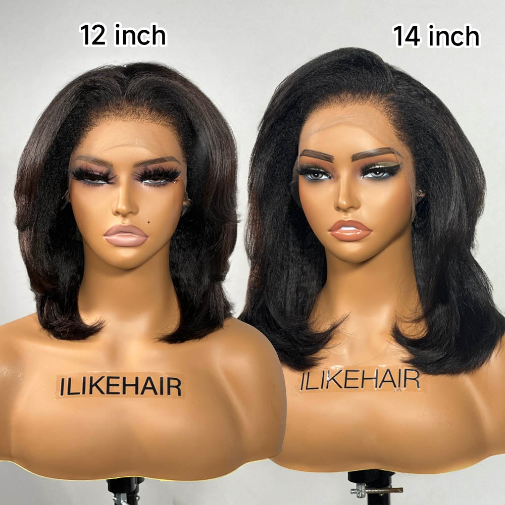 Layered Cut Kinky Straight Bob HD Lace With Kinky Edges Wig