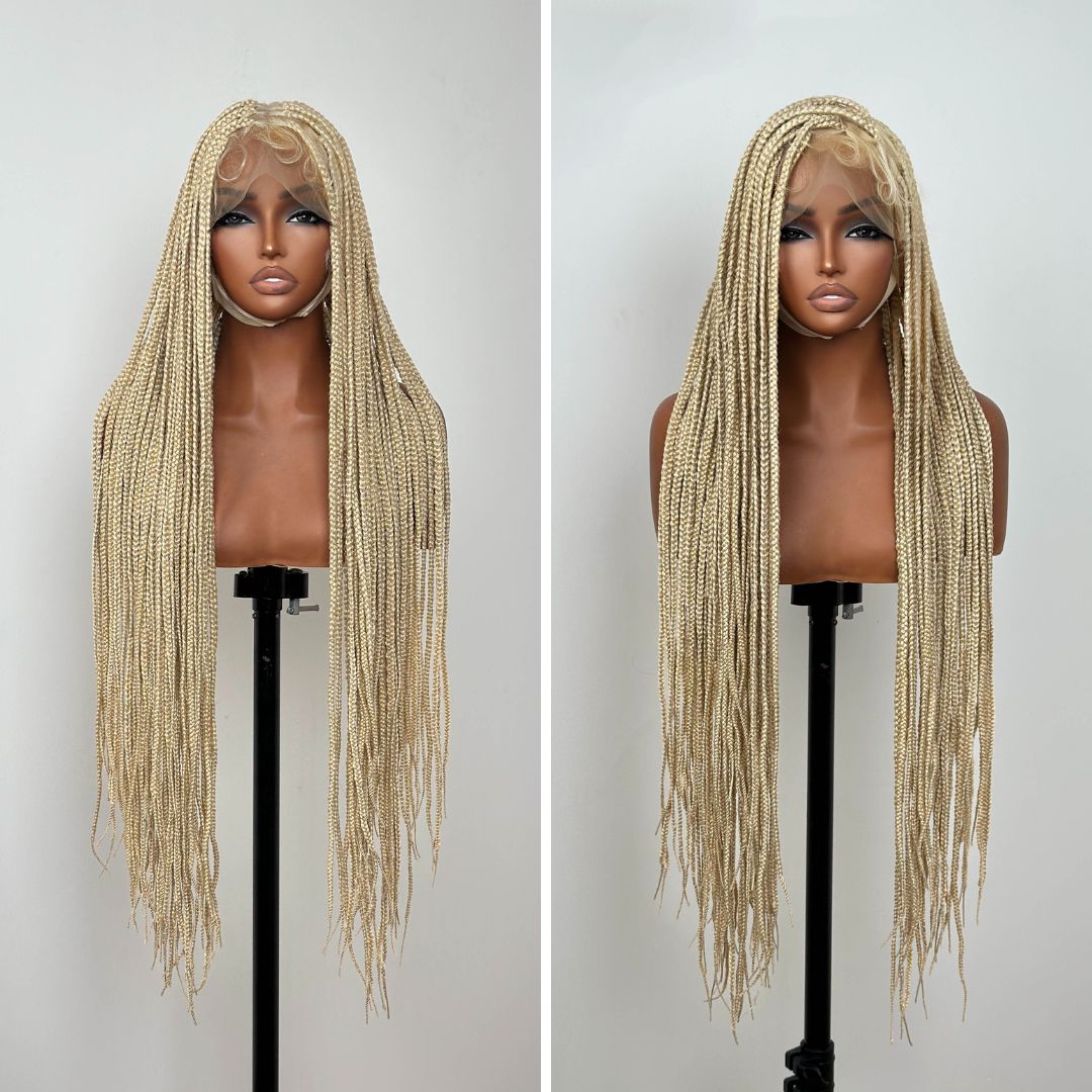 #613 Blonde Full Lace Knotless Box Braided with Baby Hair Bohemian Invisi Drawstring Wig