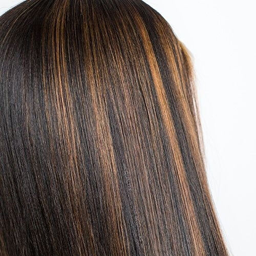 Kinky Straight Chestnut Brown Highlights Glueless Lace Front Wig