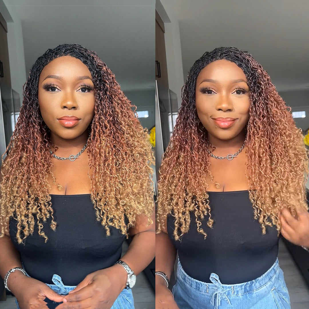 Ombre Honey Gold Full Lace island twists Knotless Braids Invisi Drawstring Wig