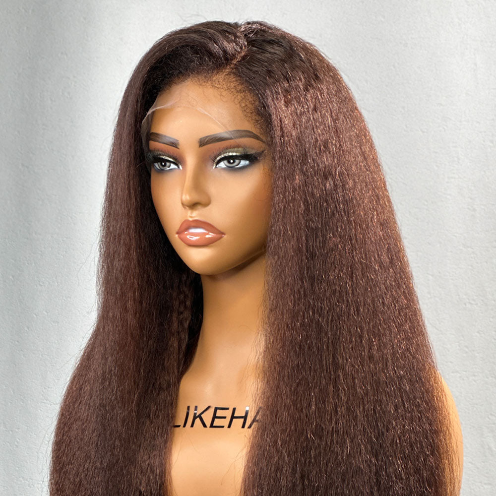Brown Kinky Straight HD Lace Frontal With 4C Kinky Edges Wig