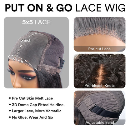 Put on & Go Layered Wavy Bob  Pre Cut Lace Closure Wig