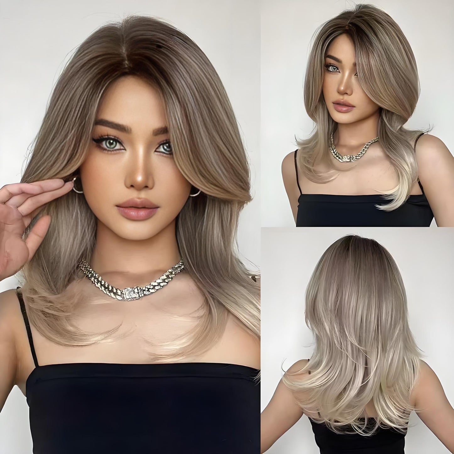 True Scalp Blonde Highlight Loose Wave Glueless Minimalist Lace Wig with Bangs