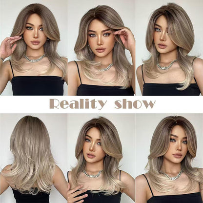 True Scalp Blonde Highlight Loose Wave Glueless Minimalist Lace Wig with Bangs