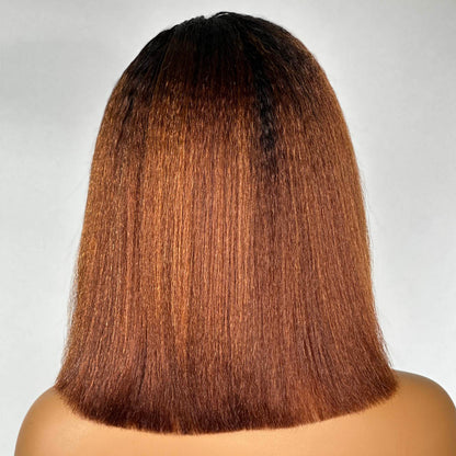 Put on & Go Ombre Brown Kinky Straight Bob HD Lace With Kinky Edges Wig