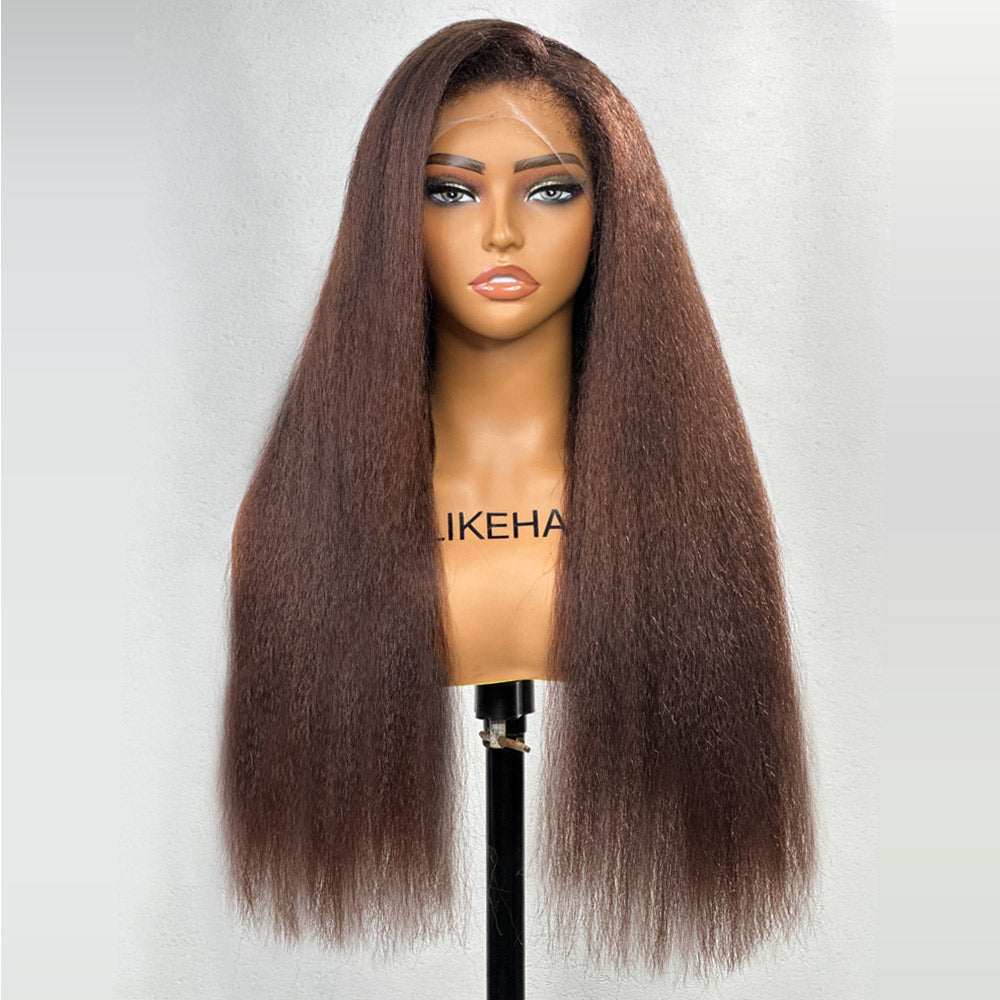 Brown Kinky Straight HD Lace Frontal With 4C Kinky Edges Wig