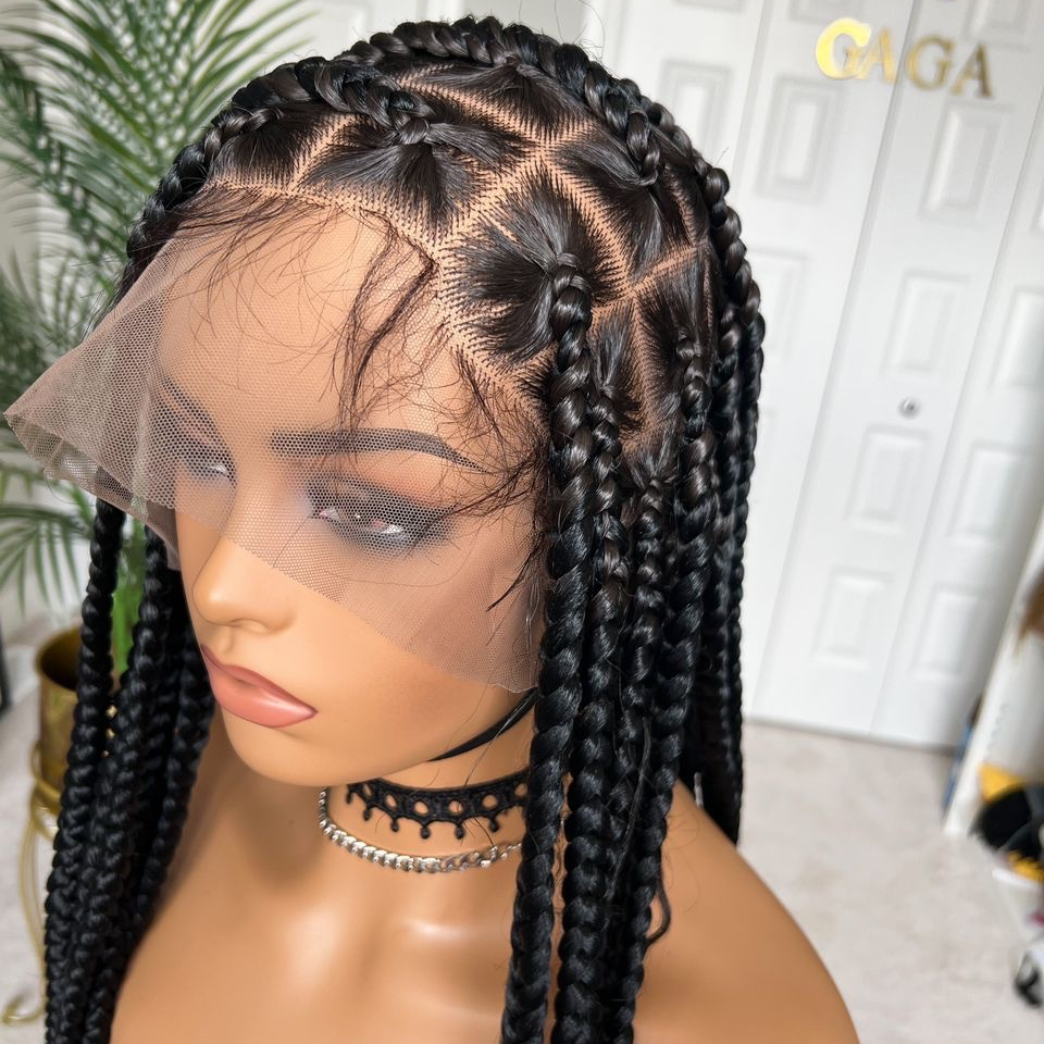 Full Lace Jumbo Knotless Braided Wig With Baby Hair Invisi Drawstring Wig