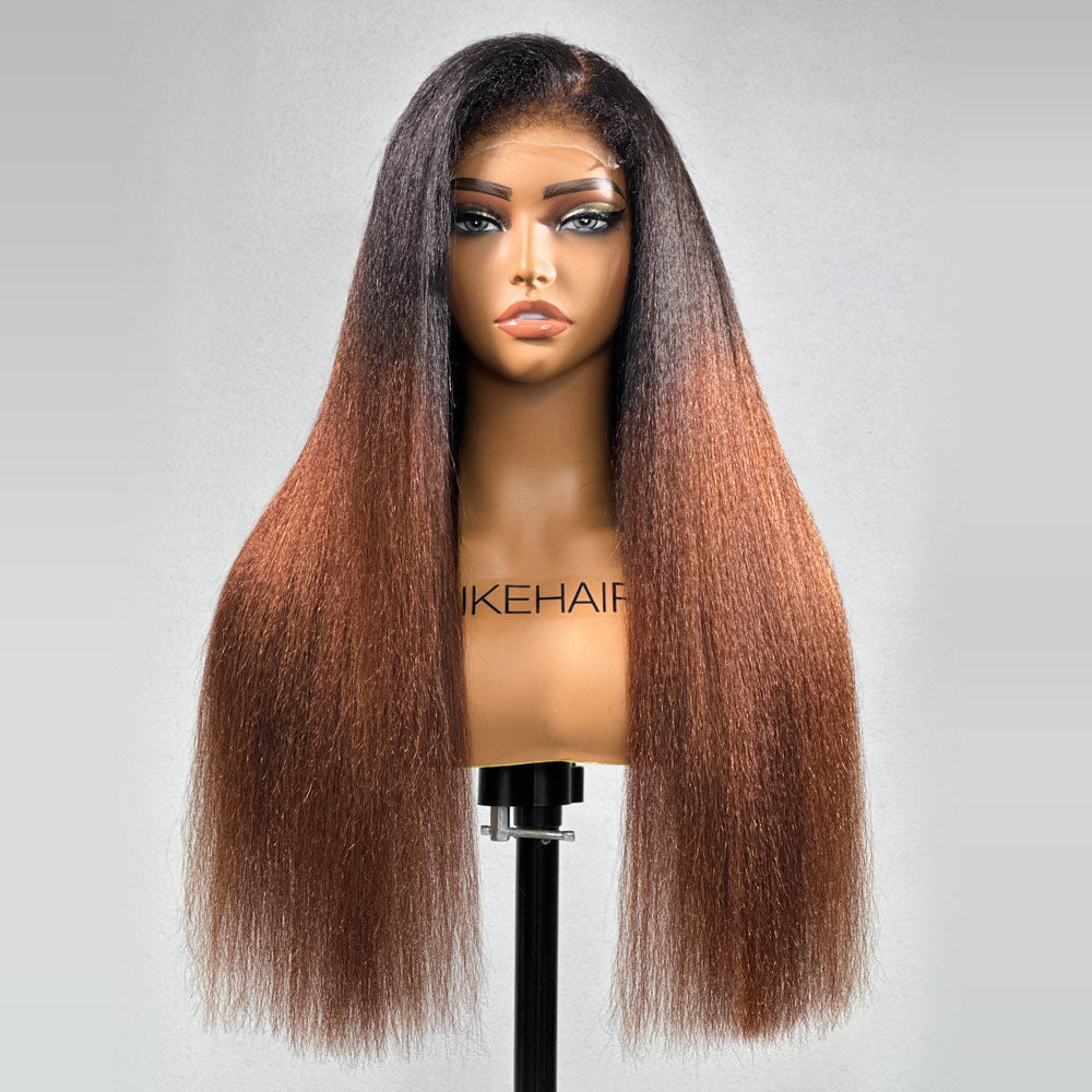 Ombre Brown Kinky Straight  5x5 HD Lace With 4C Kinky Edges Wig