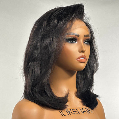 Layered Cut Kinky Straight Bob HD Lace With Kinky Edges Wig