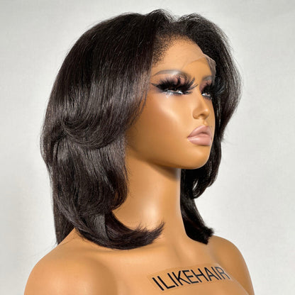 Layered Cut Kinky Straight Bob HD Lace With Kinky Edges Wig