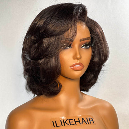 Layered Bob Short Wavy Lace  Wig Human Hair
