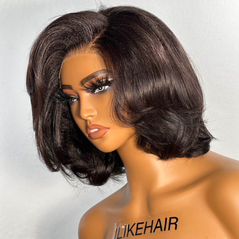 Layered Bob Short Wavy Lace  Wig Human Hair