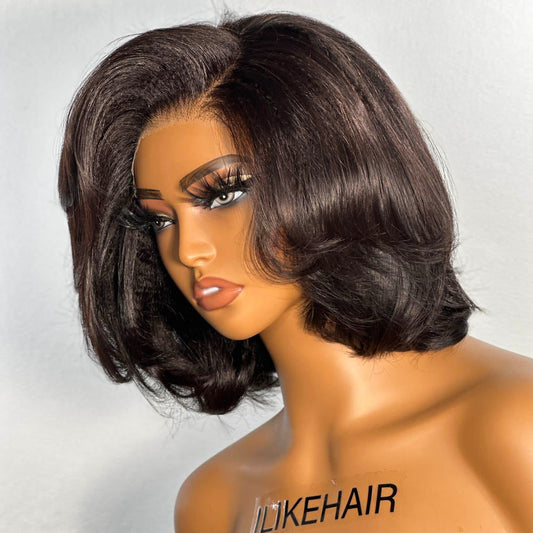 Layered Bob Short Wavy Lace  Wig Human Hair