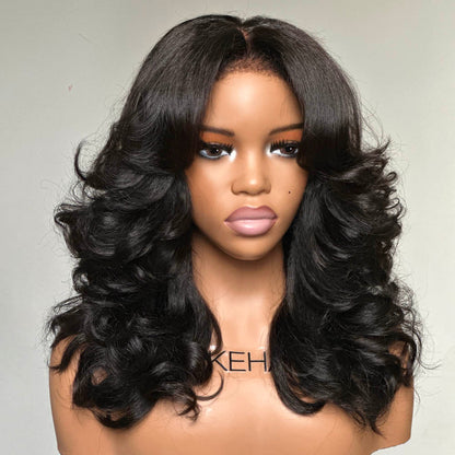 Put on & Go Layered Wavy Glueless HD Lace With Kinky Edges Wig