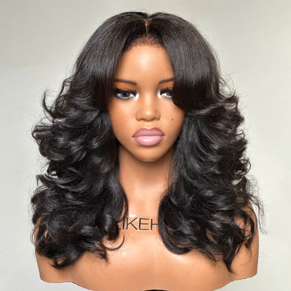 Put on & Go Layered Wavy Glueless HD Lace With Kinky Edges Wig
