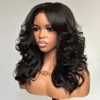 Put on & Go Layered Wavy Glueless HD Lace With Kinky Edges Wig
