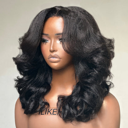 Put on & Go Layered Wavy Glueless HD Lace With Kinky Edges Wig