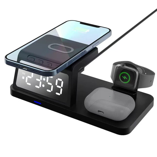 3-in-1 Fast Wireless Charging Station for iPhone, Apple Watch & AirPods with Digital Alarm Clock