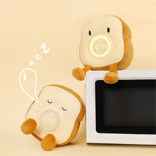 Cute Toast Alarm Clock Night Light - Dimmable LED Bedside Lamp with Phone Holder & Timer