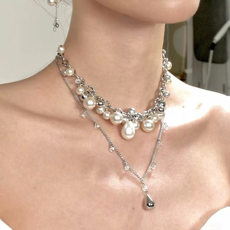 ★PEARLY MORE★ daily layered necklace Layered Daytime Necklace, .925 Stelring Silver Round and